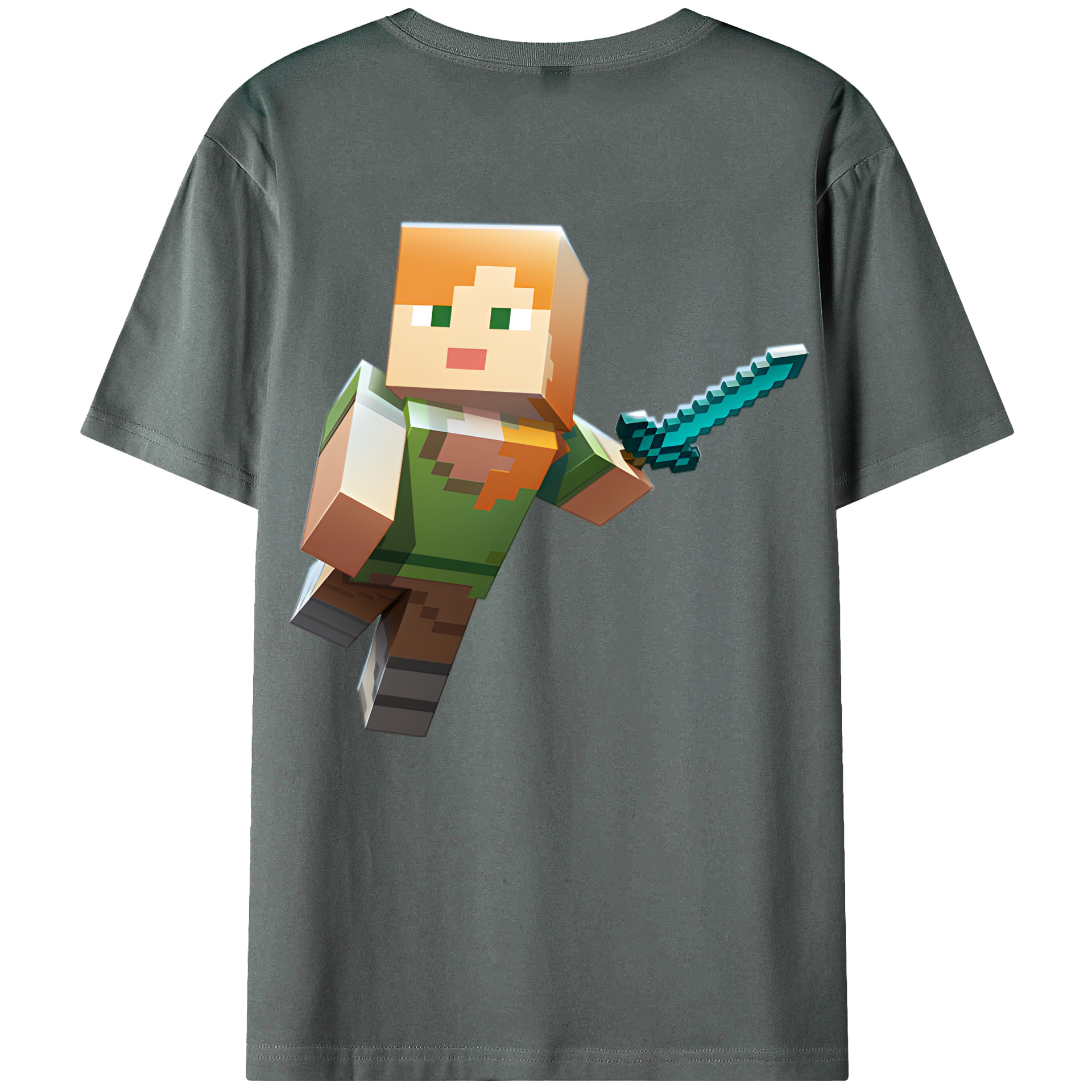 （画像用） マインクラフト ブロックの世界 Minecraft MC Block world 綿100％ メンズ半袖Tシャツ（バックプリント） 通気性